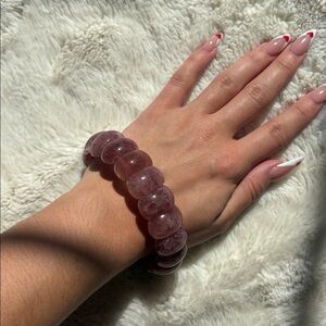 Strawberry Quartz Crystal Stretch Bracelet Medium Natural Gemstone Healing